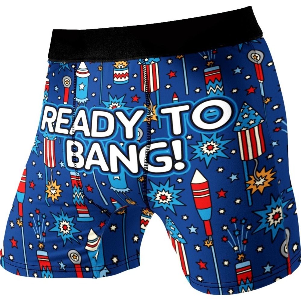 Ready To Bang Fireworks Boxer Briefs Mens Small 28-30 Blue Novelty Underwear